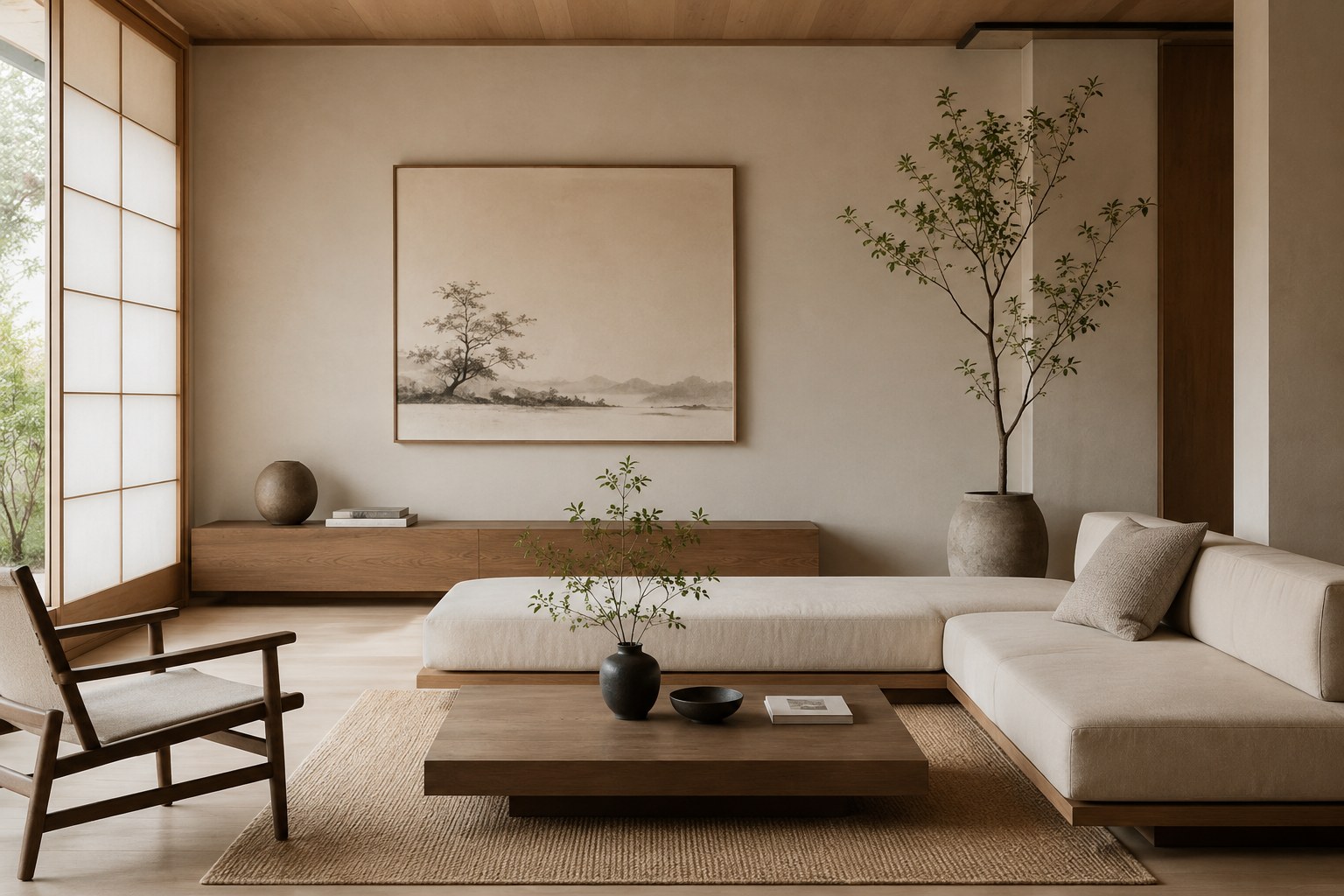 Warm, minimal interior space